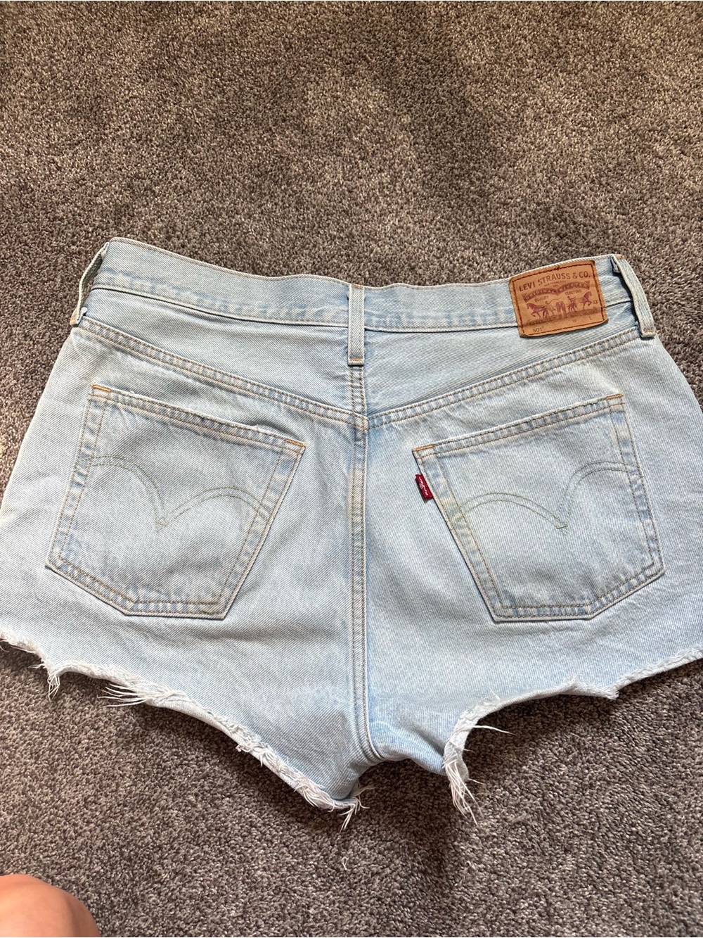 Levi's 501 Light Blue Distressed High-Rise Denim Shorts - Picture 2 of 4